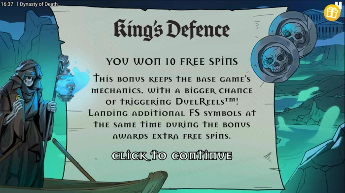 Dynasty of Death - attivazione dei Free Spins King's Defence