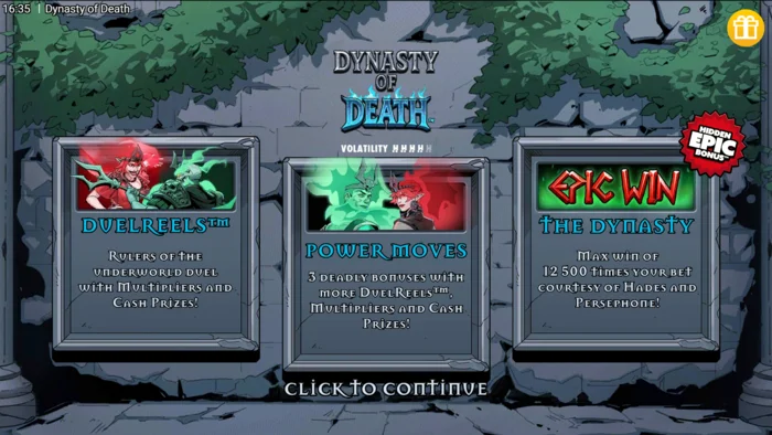 Dynasty of Death - menu principale del gioco